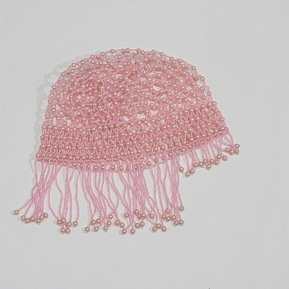 Vintage Pink 1920’s Flapper Style Beaded & Fringe/Hat Headpiece Hat - Picture 1 of 4